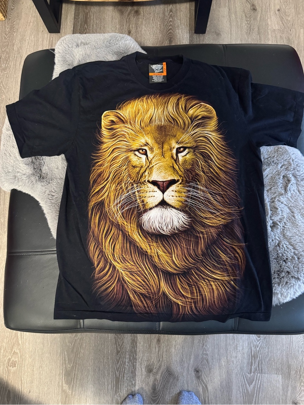 Vintage Rock Eagle Lion Double Sided Big Print Graphic T-Shirt Large Black